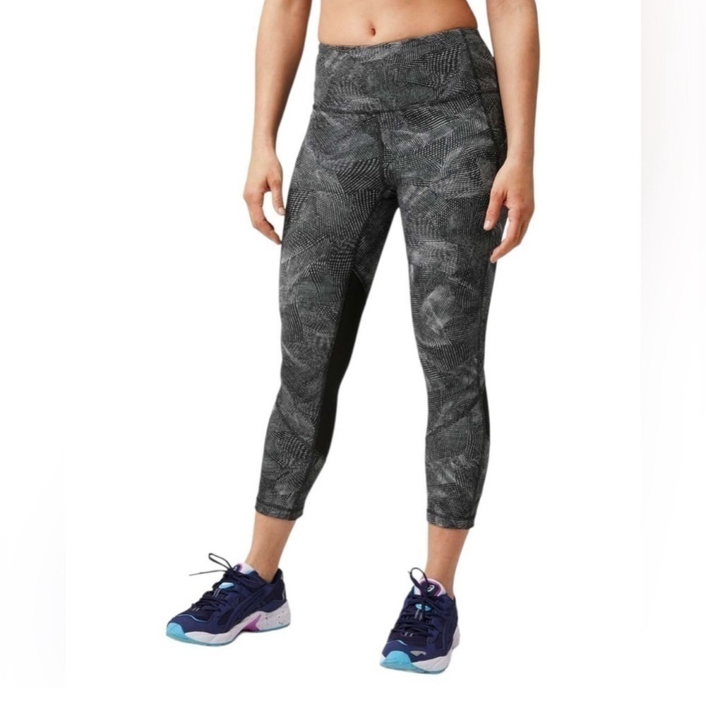 Lululemon Pace Rival High Rise Crop Leggings Velocity Mesh Island Mist Black